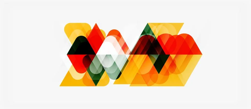 Abstract geometric shapes overlap, creating vibrant color patterns. Yellow,.. Stock Illustration