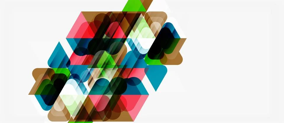 Abstract geometric shapes overlap, creating colorful mosaic pattern. Soft Stockillustratie