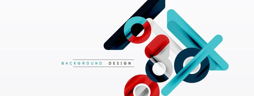 Abstract geometric shapes overlap, creating dynamic composition. Blue, red,.. Stock Illustration