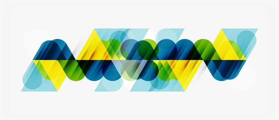Abstract geometric shapes overlap, creating vibrant colorful pattern. Modern Stock Illustration