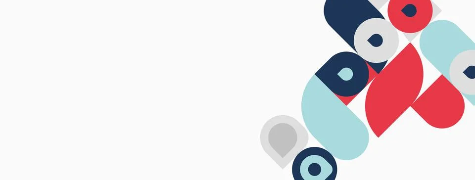 Abstract geometric shapes overlap, creating colorful pattern. Minimalist desi Stock Illustration