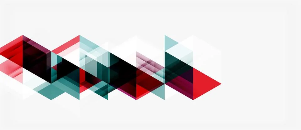 Abstract geometric shapes overlap, creating dynamic visual pattern. Red, blac Illustrazione stock