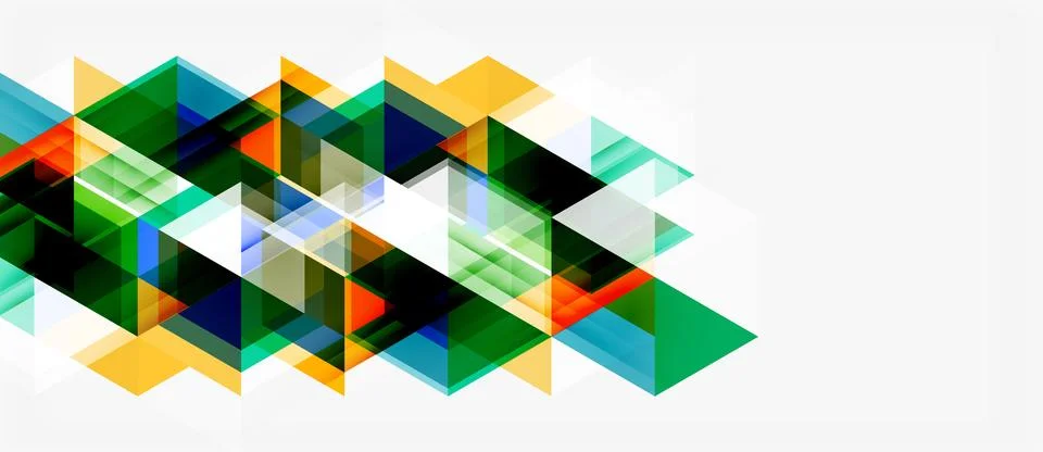 Abstract geometric shapes overlap, creating dynamic colorful pattern. Triangl Stock Illustration