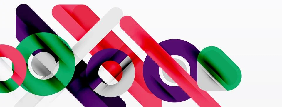 Abstract geometric shapes overlap, creating dynamic colorful composition. L.. Stockillustratie