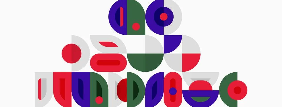 Abstract geometric shapes overlap, creating colorful composition. Circles, Stockillustratie