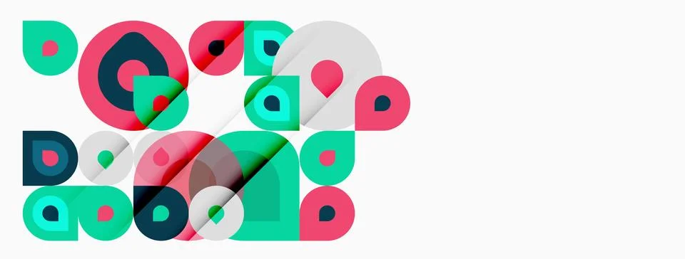 Abstract geometric shapes overlap, creating colorful composition. Circles, Stock Illustration