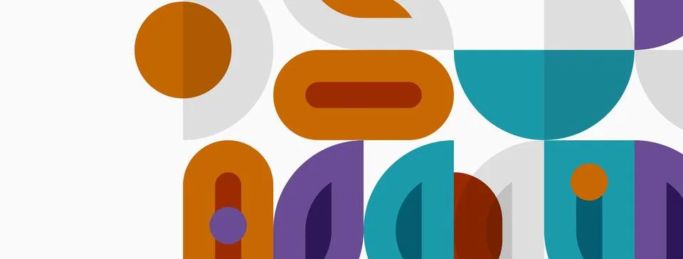 Abstract geometric shapes overlap, creating playful midcentury modern pattern Illustrazione stock