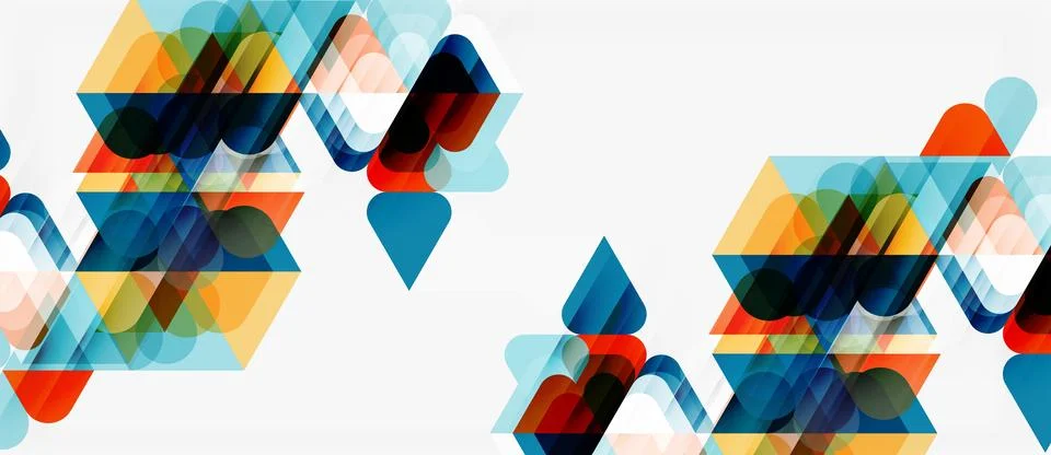 Abstract geometric shapes overlap, creating colorful translucent patterns. Stock Illustration