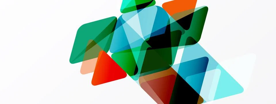 Abstract geometric shapes overlap, creating vibrant color blends. Triangles, Stockillustratie
