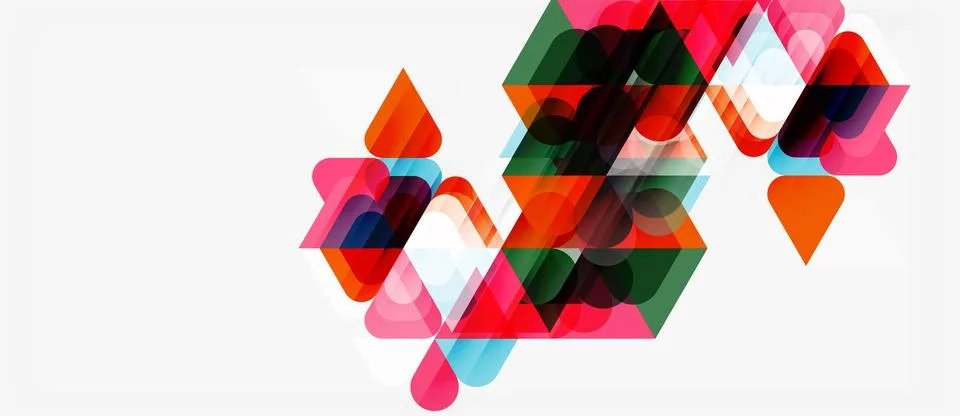 Abstract geometric shapes overlap, creating vibrant color patterns. Modern Stock Illustration