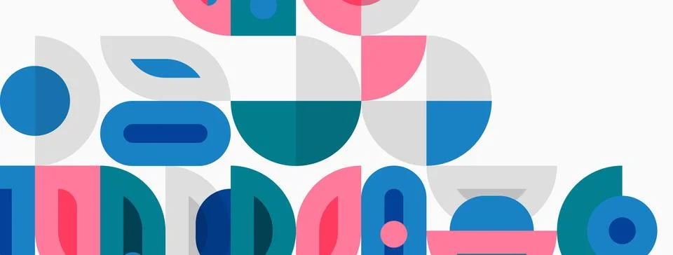 Abstract geometric shapes overlap, creating colorful pattern. Soft pastel ton Illustrazione stock