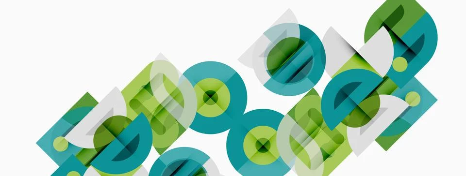 Abstract geometric shapes overlap, creating dynamic visual pattern. Teal, gre Stockillustratie