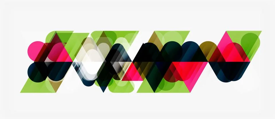 Abstract geometric shapes overlap, creating colorful pattern. Design features Stock Illustration