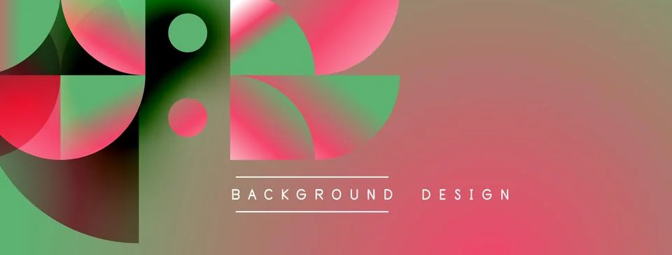 Abstract geometric shapes overlap, creating vibrant gradients. Pink, green hu Illustrazione stock