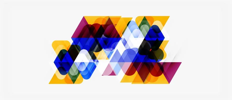 Abstract geometric shapes overlap, creating colorful design. Triangles domina Stockillustratie
