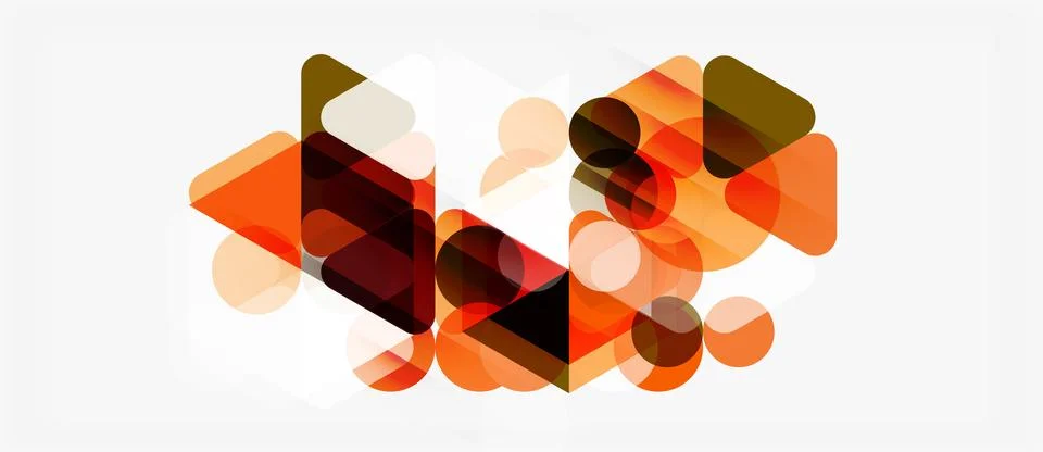 Abstract geometric shapes overlap, creating warm color palette. Rounded squ.. Stock Illustration