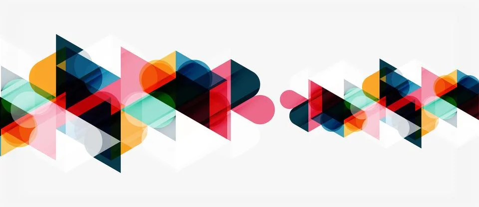 Abstract geometric shapes overlap, creating colorful pattern. Minimalist desi Stock Illustration