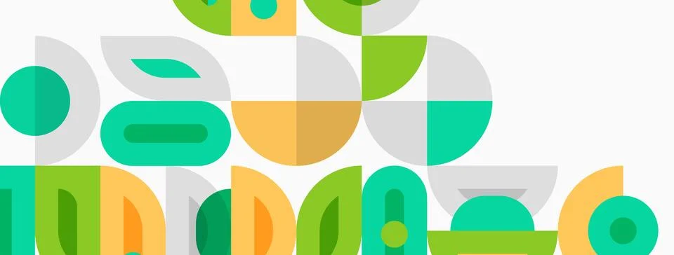 Abstract geometric shapes overlap, creating colorful pattern. Green, yellow, イラスト素材