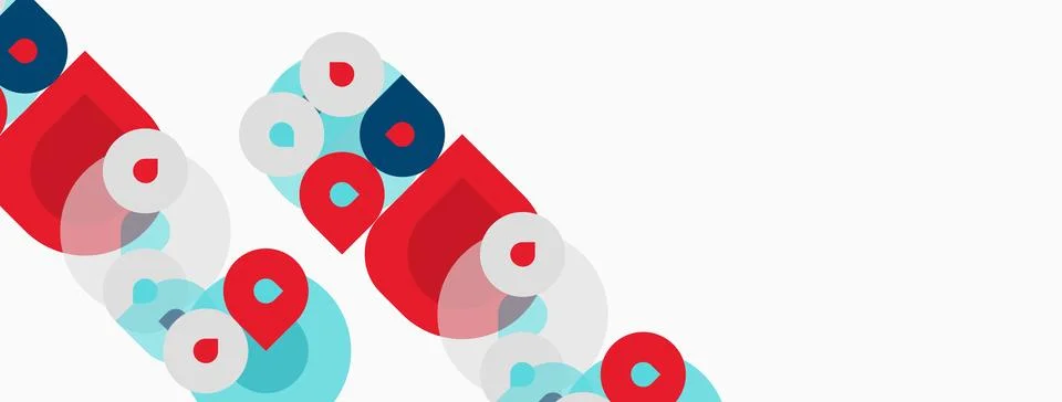 Abstract geometric shapes overlap, creating dynamic visual pattern. Red, blue Stock Illustration