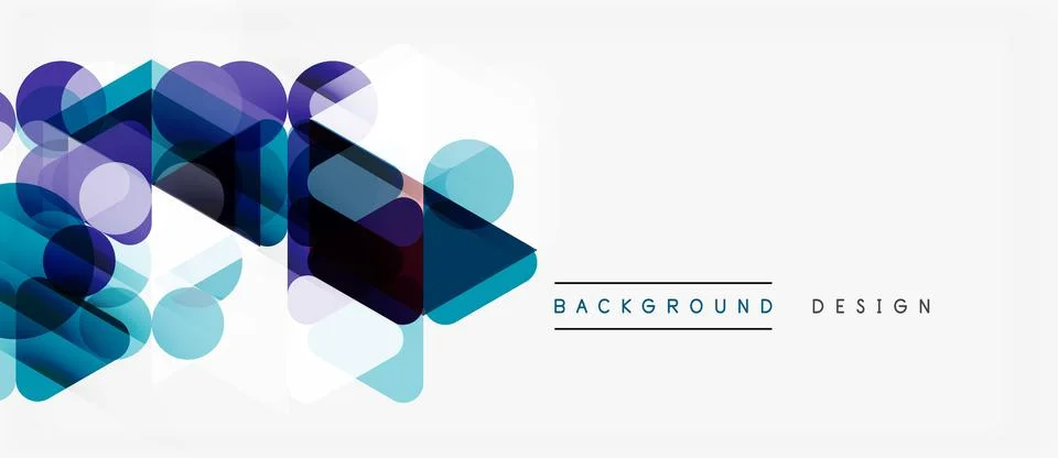 Abstract geometric shapes overlap, creating vibrant blue, purple gradients. イラスト素材