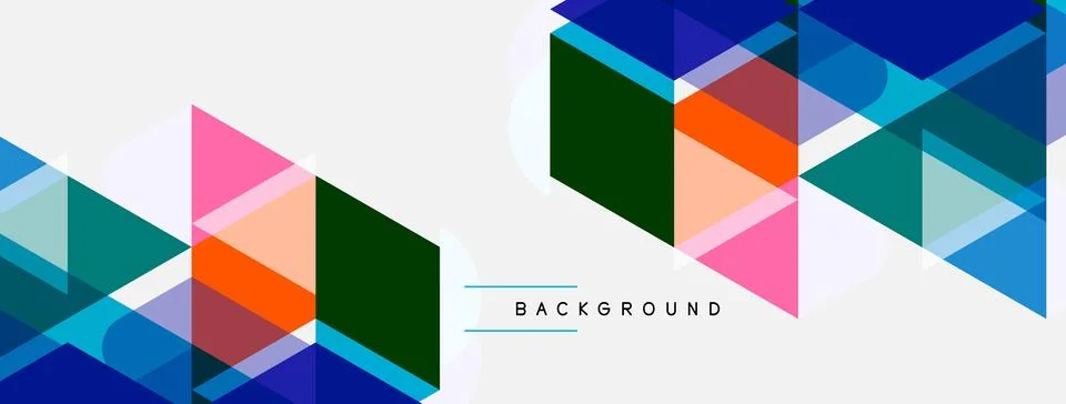 Abstract geometric shapes overlap, creating vibrant colorful background. Mode Stock Illustration