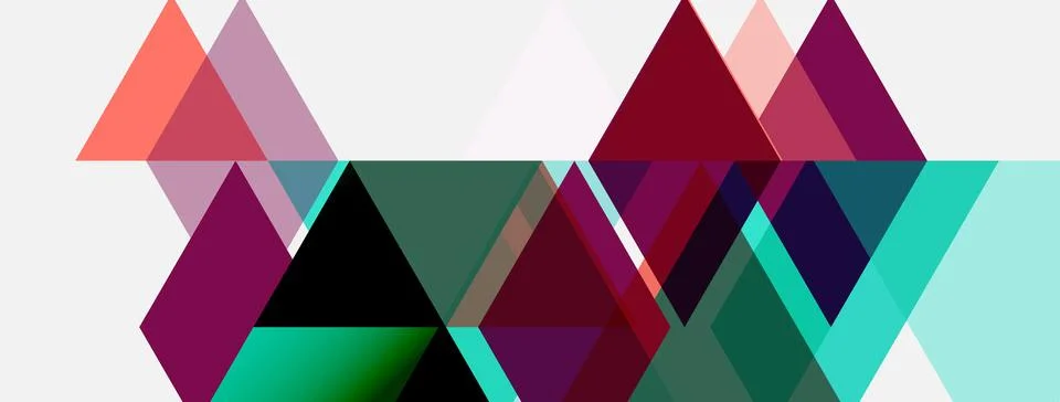 Abstract geometric shapes overlap, creating vibrant color blocks. Triangles Illustrazione stock