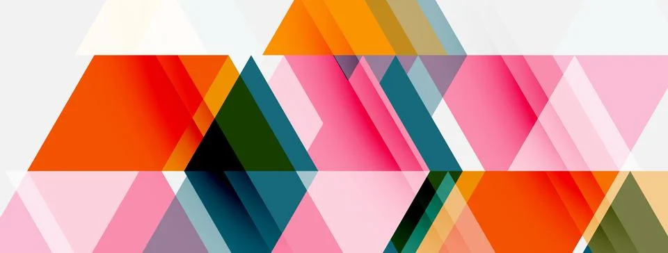 Abstract geometric shapes overlap, creating dynamic colorful pattern. Diagona Stock Illustration