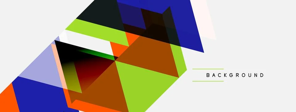 Abstract geometric shapes overlap, creating vibrant color blocks. Modern desi 库存插图