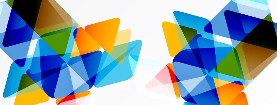 Abstract geometric shapes overlap, creating vibrant colorful background. Stock Illustration