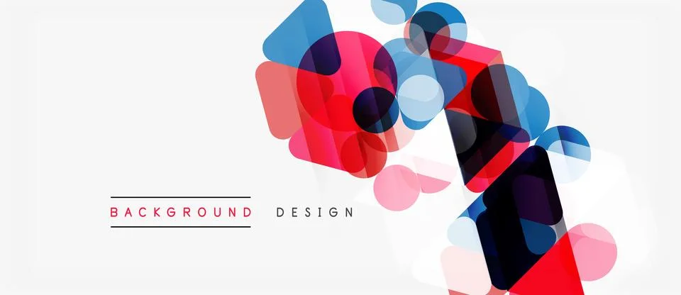 Abstract geometric shapes overlap, creating vibrant red, blue tones. Minimali Illustrazione stock