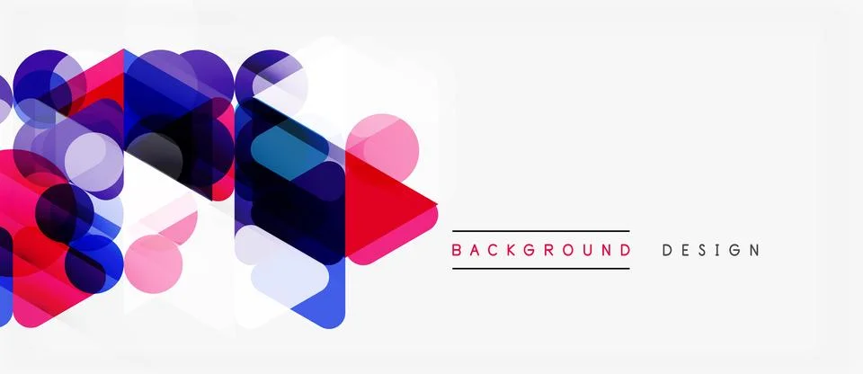 Abstract geometric shapes overlap, creating vibrant color gradients. White .. Illustrazione stock