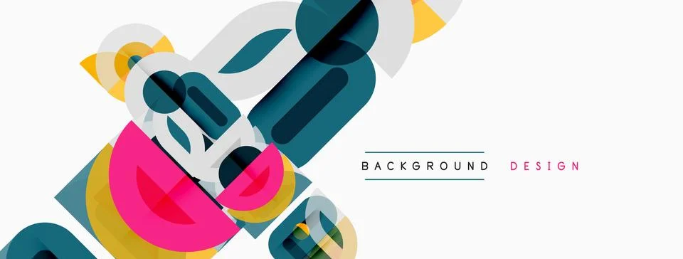 Abstract geometric shapes overlap, creating dynamic composition. Colors inclu 库存插图