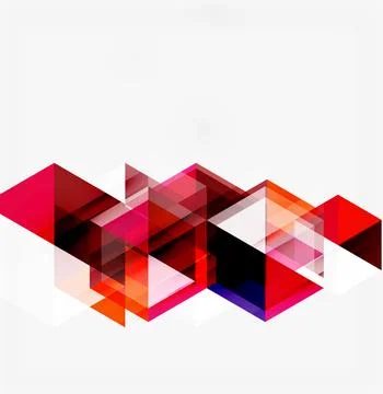 Abstract geometric shapes overlap, creating dynamic composition. Red, orange, Stock Illustration