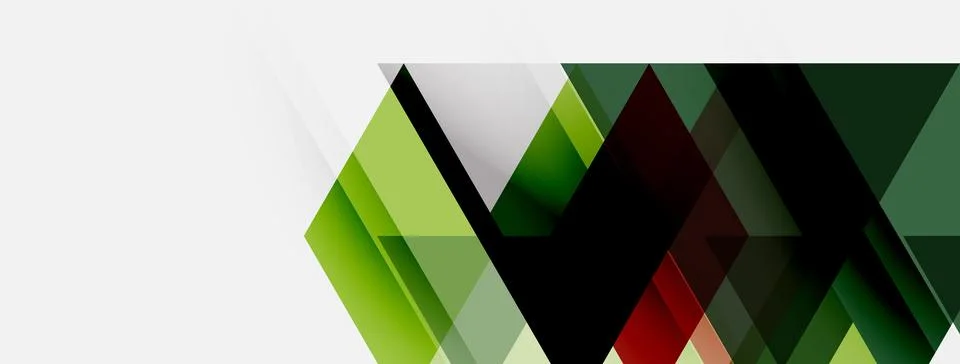 Abstract geometric shapes overlap, creating dynamic visual effect. Green, red Stock Illustration
