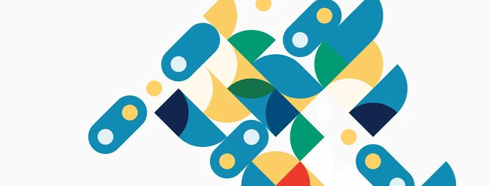 Abstract geometric shapes overlap, creating colorful pattern. Blue, green, イラスト素材