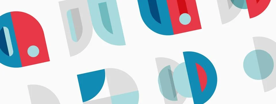 Abstract geometric shapes overlap, creating colorful pattern. Red, blue, gray Illustrazione stock