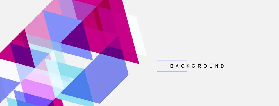 Abstract geometric shapes overlap, creating vibrant pinks, blues, purples. Stock Illustration