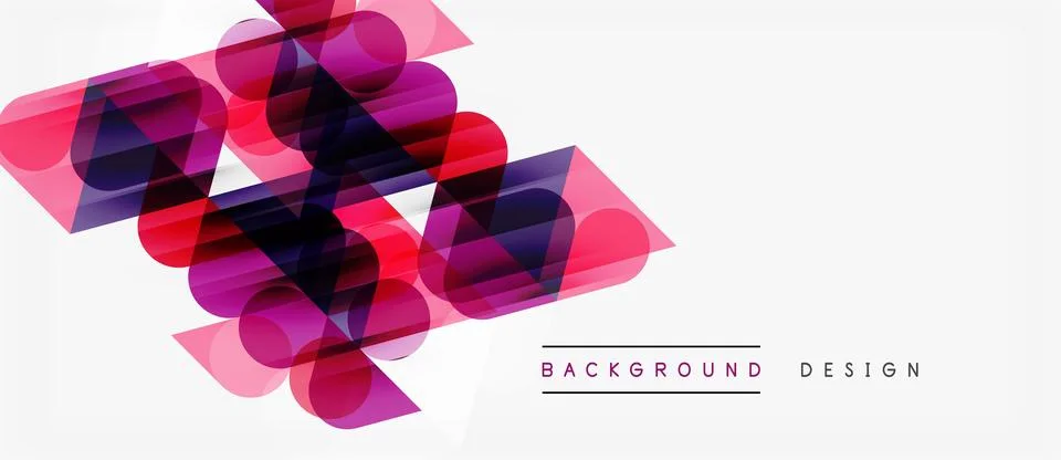 Abstract geometric shapes overlap, creating vibrant pink, purple hues. Stock Illustration