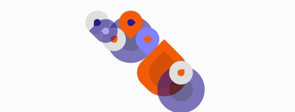 Abstract geometric shapes overlap, creating colorful design. Circles, squares Stock Illustration