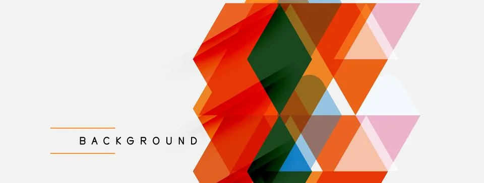 Abstract geometric shapes overlap, creating vibrant orange, red, green design Stock Illustration