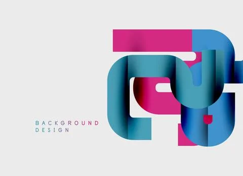 Abstract geometric shapes overlap, creating vibrant color gradients. Pink, bl Stock Illustration