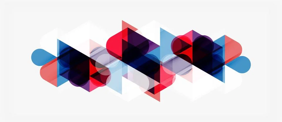 Abstract geometric shapes overlap, creating vibrant color patterns. Red, blue 스톡 일러스트