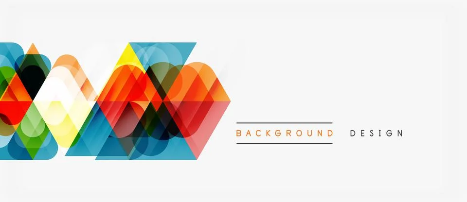 Abstract geometric shapes overlap, creating vibrant colorful banner. Modern Illustrazione stock