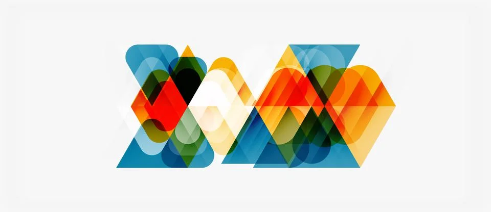 Abstract geometric shapes overlap, creating vibrant colorful design. Compos.. Illustrazione stock