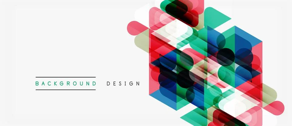 Abstract geometric shapes overlap, creating vibrant colorful design. Minimali Illustrazione stock