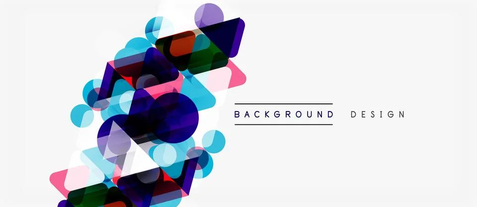 Abstract geometric shapes overlap, creating vibrant colorful composition. M.. Stock Illustration