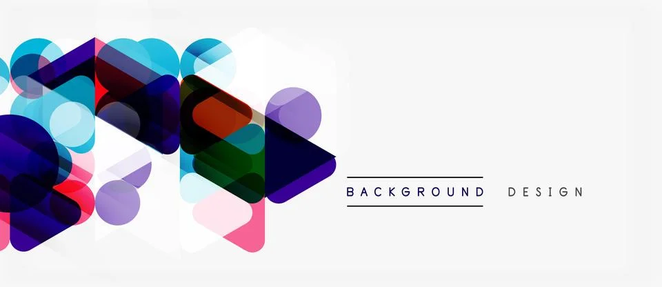 Abstract geometric shapes overlap, creating vibrant color gradients. White .. Illustrazione stock