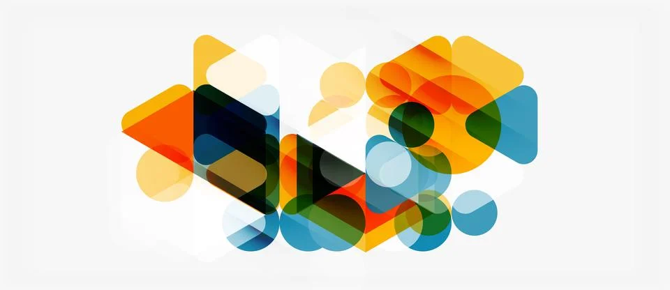 Abstract geometric shapes overlap, creating vibrant color blends. Composition Illustrazione stock
