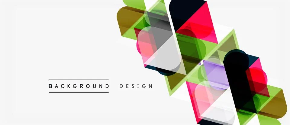Abstract geometric shapes overlap, creating vibrant colorful design. Minimali Illustrazione stock
