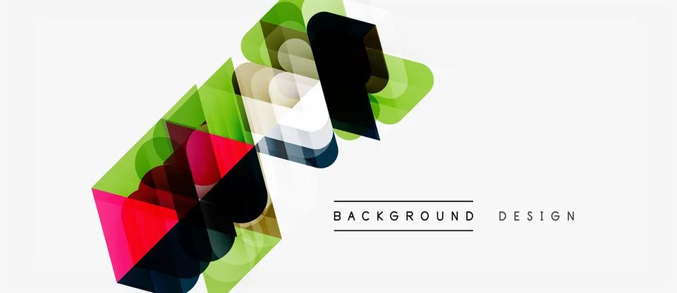 Abstract geometric shapes overlap, creating vibrant color gradients. Modern Illustrazione stock